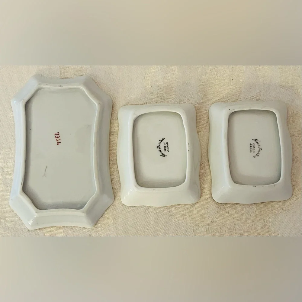 Elegant Vintage Floral Porcelain Hand Painted Japan Trinket Dishes